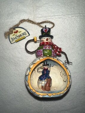 Jim Shore Red Green Cream Blue Snowman Globe Ornament